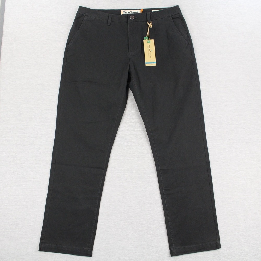 Tailor Vintage Classic Fit Stretch Twill Chino Pants Mens Size 34x30 Black
